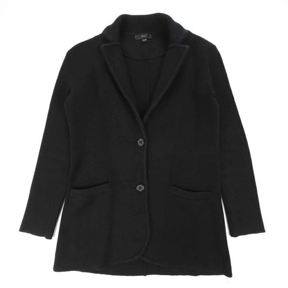 J CREW Merino Wool Knit Button Down Sweater Blazer Jacket Minimal XXXS Black